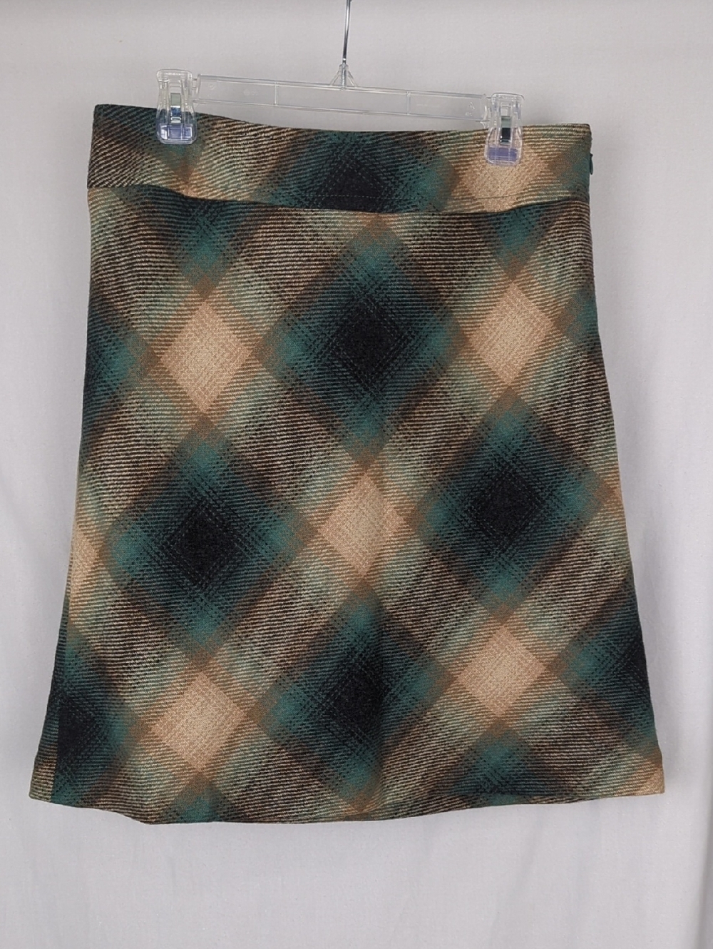 ANN TAYLOR LOFT Women's Tartan Plaid Wool Mini Skirt Green Tan